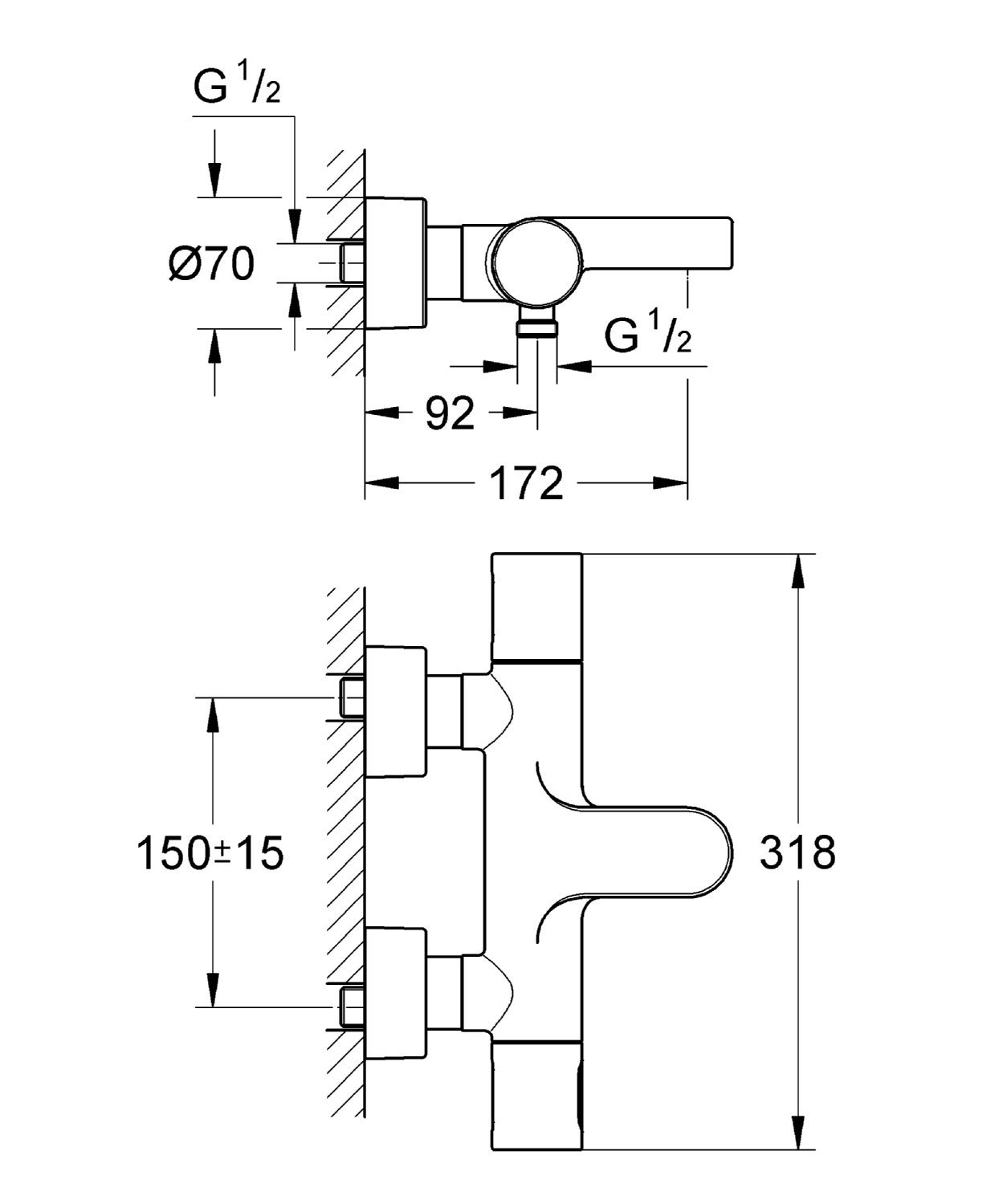 kích thước sản phẩm bộ van nhiệt độ Grohe 34276000