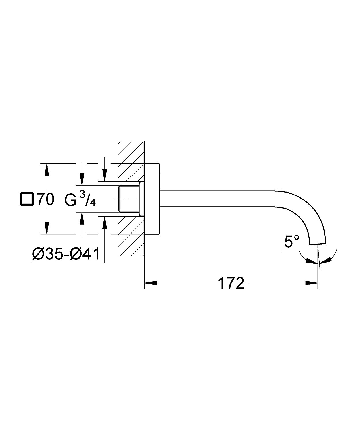 kích thước vòi bồn tắm gắn tường Grohe 13264000