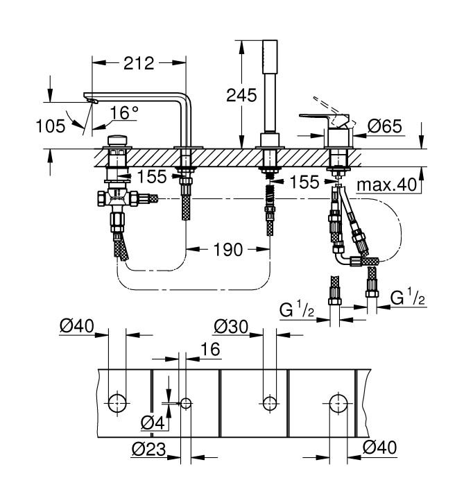Bản vẽ kỹ thuật vòi bồn tắm 19577001 Grohe Lineare New