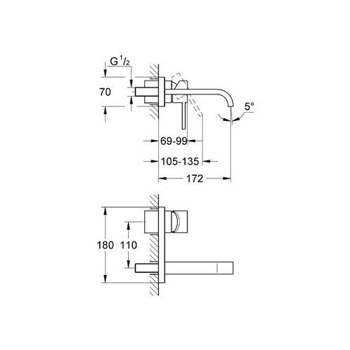 Thông số kỹ thuật vòi gắn tường 2 lỗ Grohe 19309000