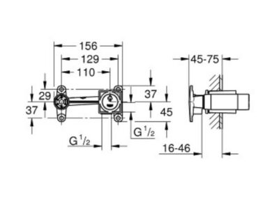 Bản vẽ kỹ thuật bộ âm của vòi gắn tường EuroCube GROHE 23200000
