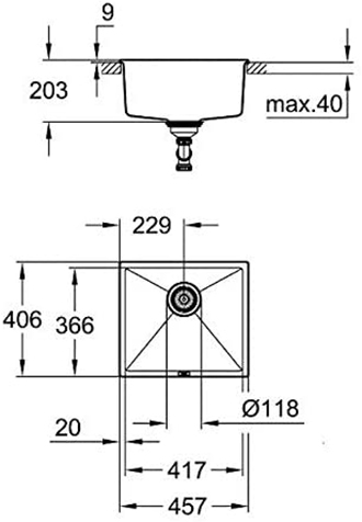 Bản vẽ kích thước chậu rửa bát Grohe K700 31653AT0 Composite