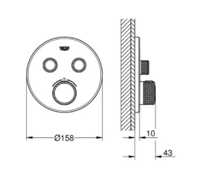 Bản vẽ kỹ thuật van điều chỉnh nóng lạnh sen tắm tròn GROHE 29119000
