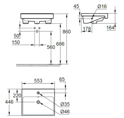 Bản vẽ kỹ thuật Lavabo chậu rửa GROHE 3970800H Eurocube bán âm