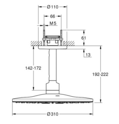 Bản vẽ kỹ thuật bát sen tắm gắn trần nóng lạnh GROHE 26477000