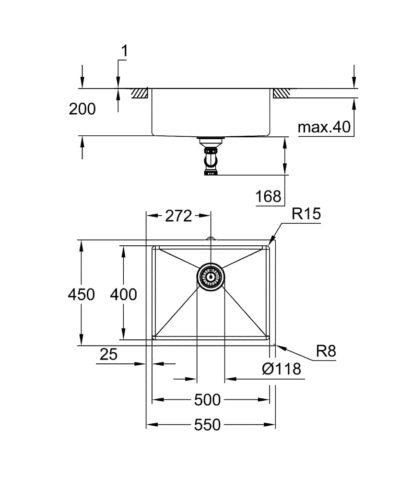 Bản vẽ Chậu Rửa Bát 1 Hố Nhập Khẩu Đức Grohe 31574DL1