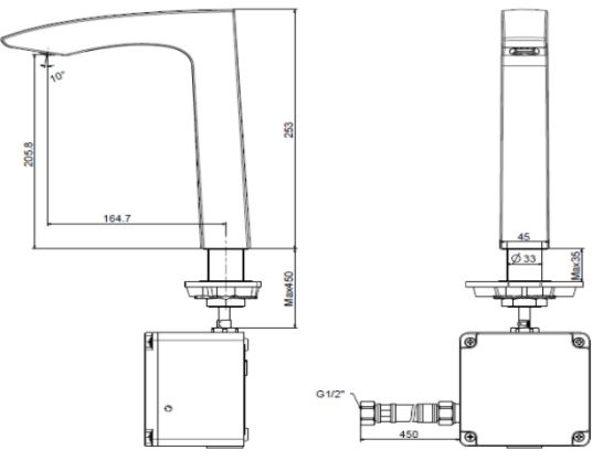 Bản vẽ kích thước vòi lavabo American WF-8507.AC 220V